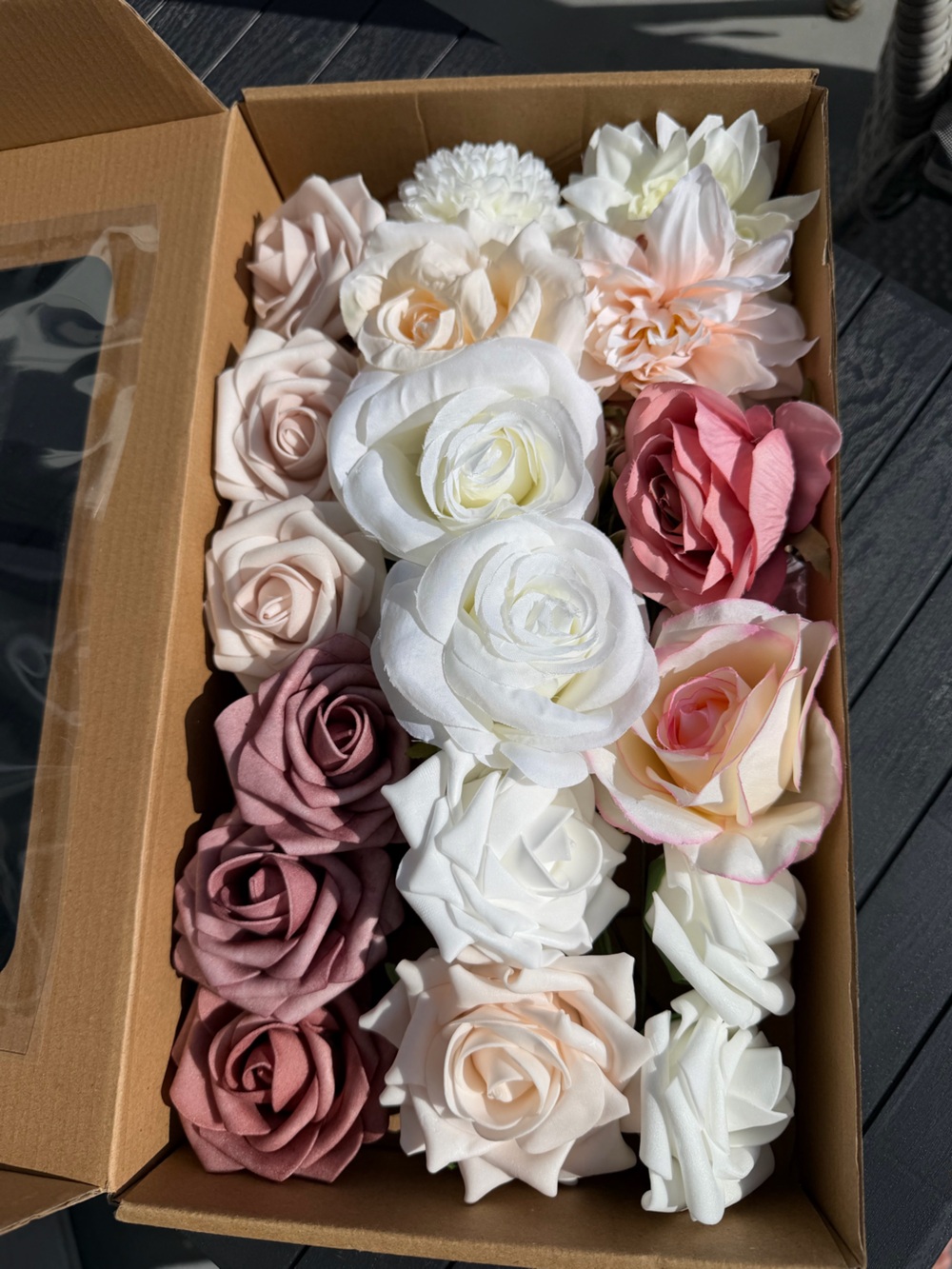 NEW Artificial Flower/Leaf Assortment White, Blush on Stems